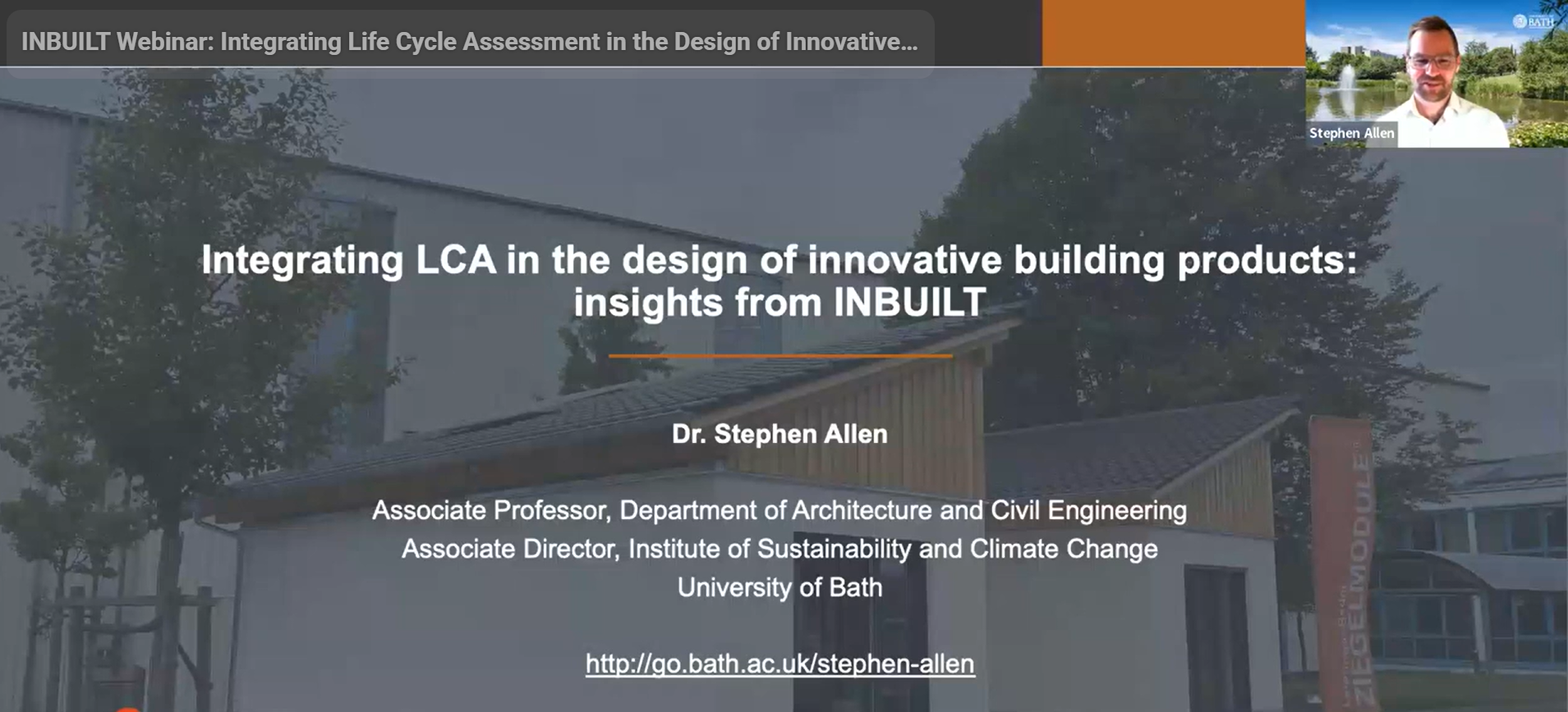 First INBUILT webinar is online: Integrating Life Cycle Assessment in the Design of Innovative Building Products